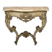 Console de style Louis XV en bois laqué gris et plateau de marbre, XIXe