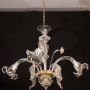 Charming vintage Venetian chandelier, transparent and gold Murano glass, 1970s