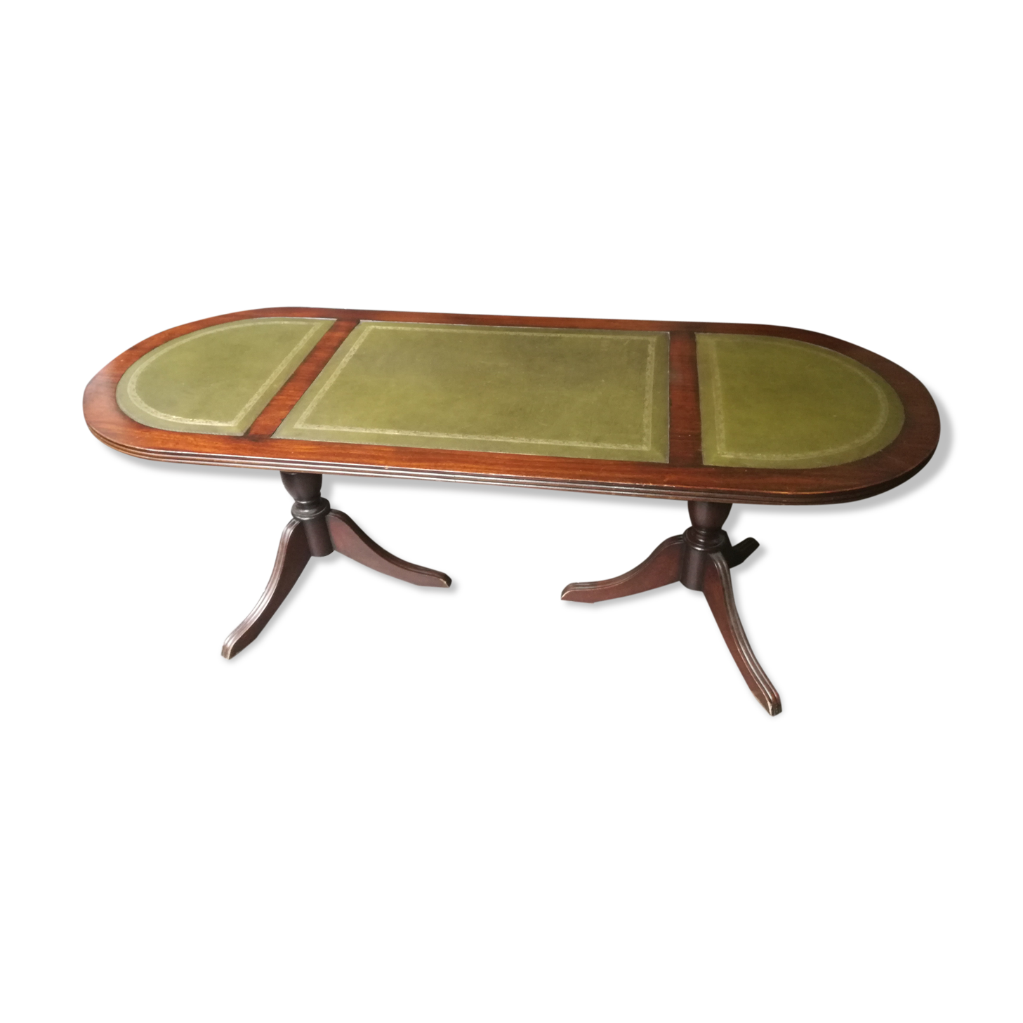 Table basse style anglais dessus en cuir vert