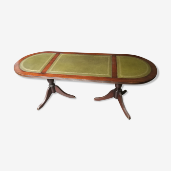 Table basse style anglais dessus en cuir vert