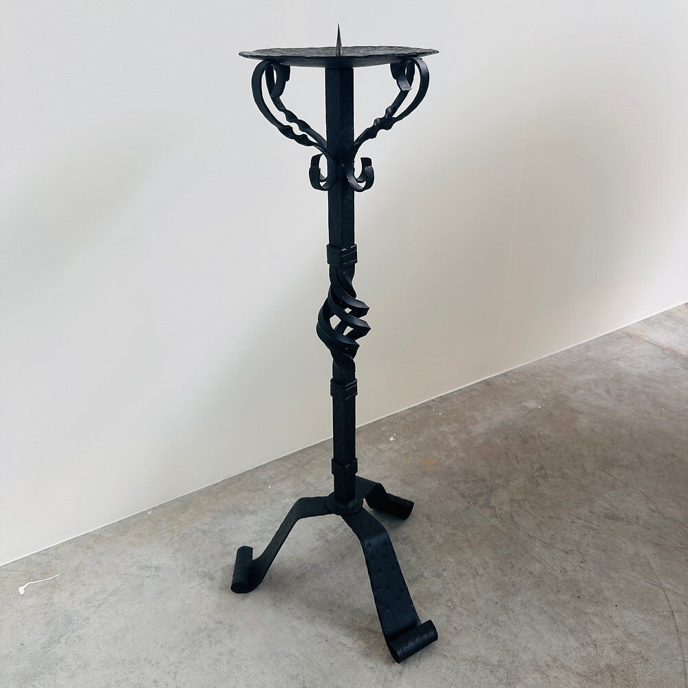 Hand-forged wrought iron candlestick stand, mid-20th century