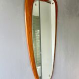 Vintage triangular wall mirror teak frame - 80x37cm