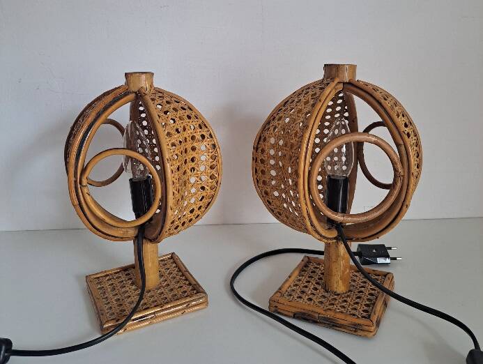Pair of bamboo bedside lamps