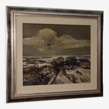 Peinture de paysage marin italien signée Ferruccio Rosini datée de 1980