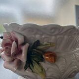 Capodimonte-style porcelain lidded sugar bowl with floral relief