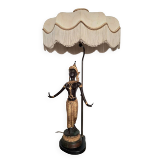 Statue bronze de danseuse thaïlandaise montée en lampe, luminaire ancien