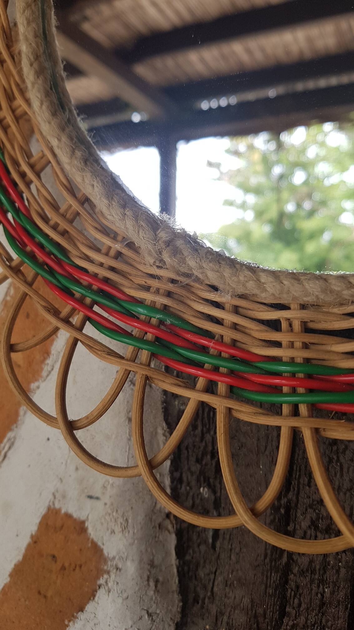 Vintage flower rattan mirror