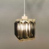 Old Swedish lamp made of metal and smoked solid glass pieces.