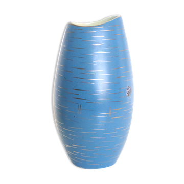 German ceramic vase, blue and gold, 1960, handicrafts, vintage