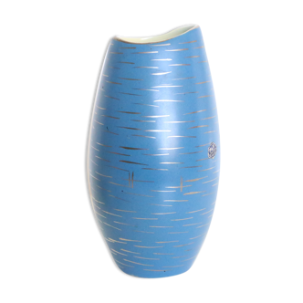 Vase en céramique allemande, bleu et or, 1960, artisanat, vintage