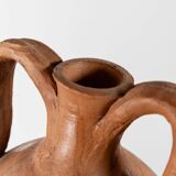 Vintage terracotta amphora vase from the early 19th century, handmade Italian jug with two handles.