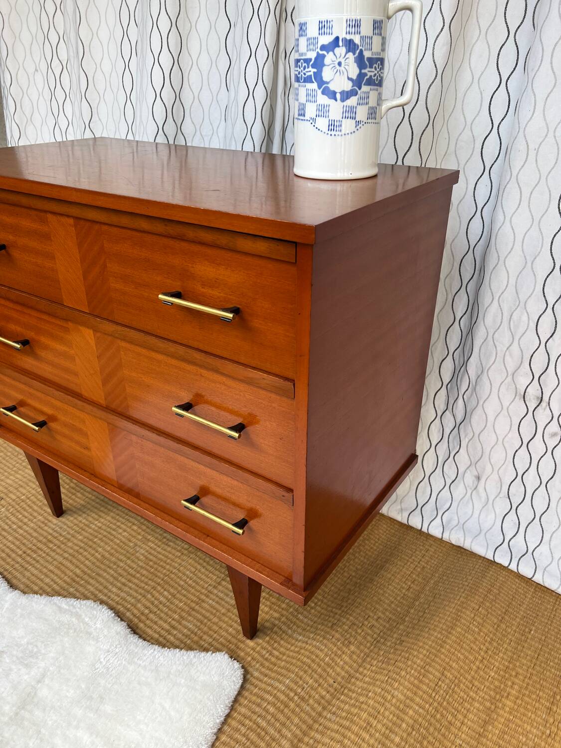 Vintage lacquered wooden chest of drawers
