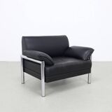 Fauteuil de salon postmoderne en cuir et chrome, années 1980