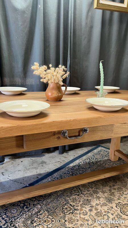 Restored antique farmhouse table in solid elm