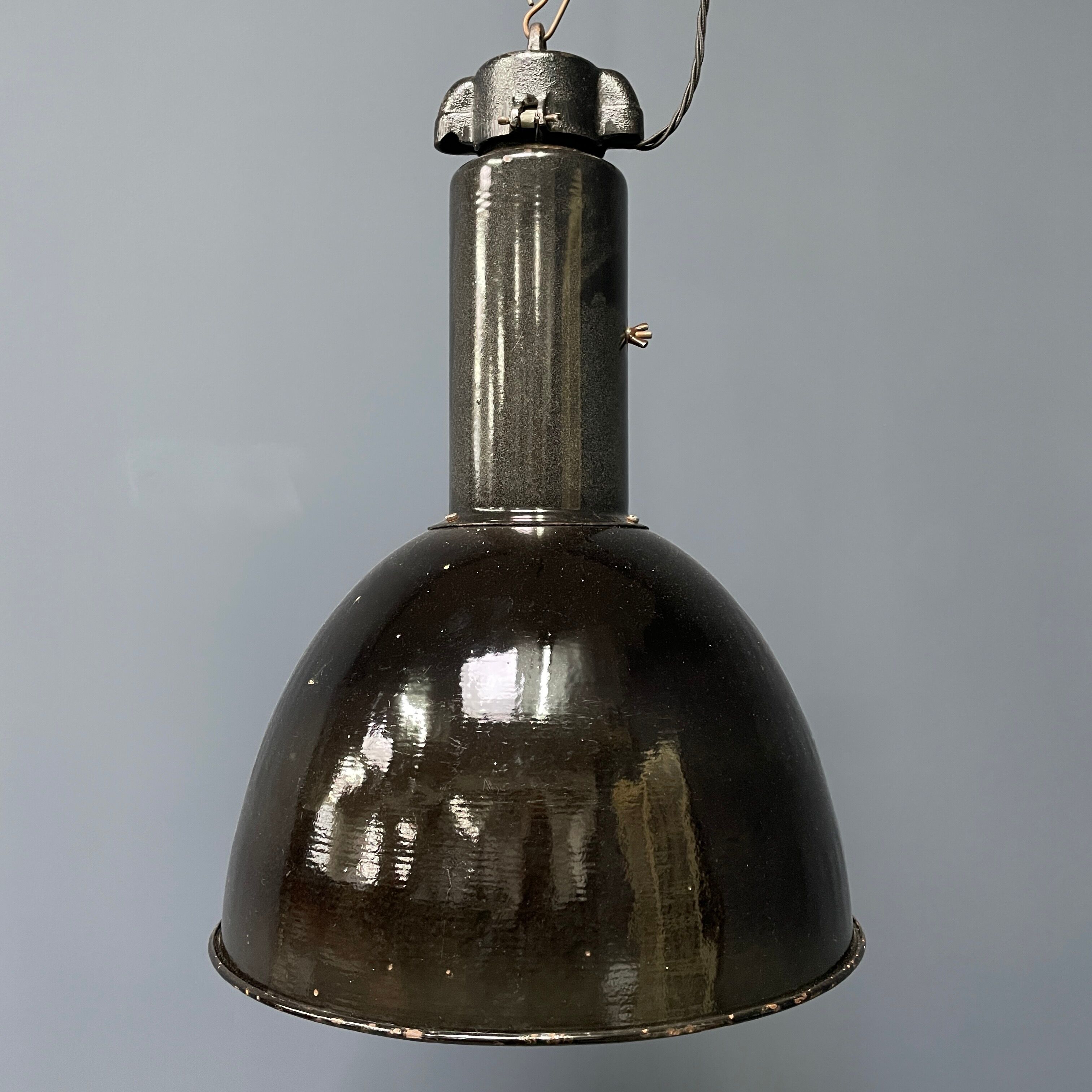 Large black enamel Bauhaus hanging lamp