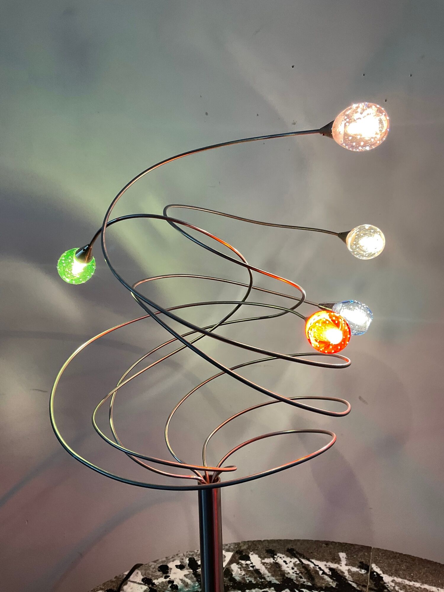 Design lamp of the 80s in brushed aluminum and glass paste