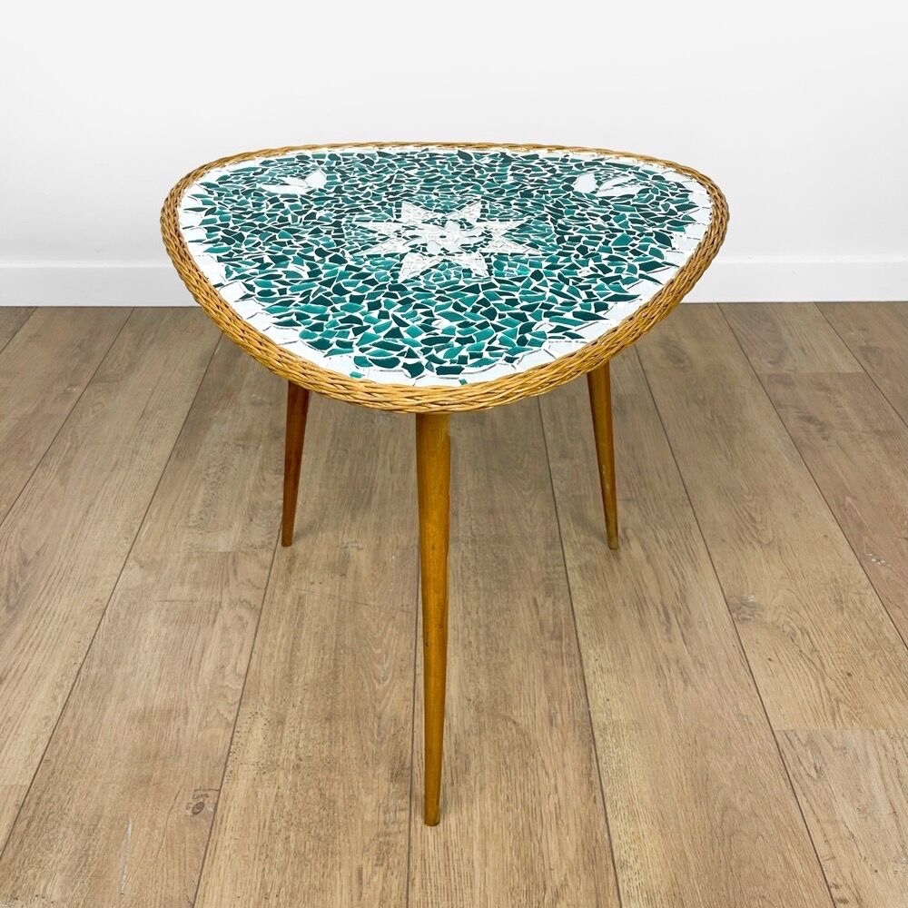 Pedestal table tripod mosaic tray mirror 50s