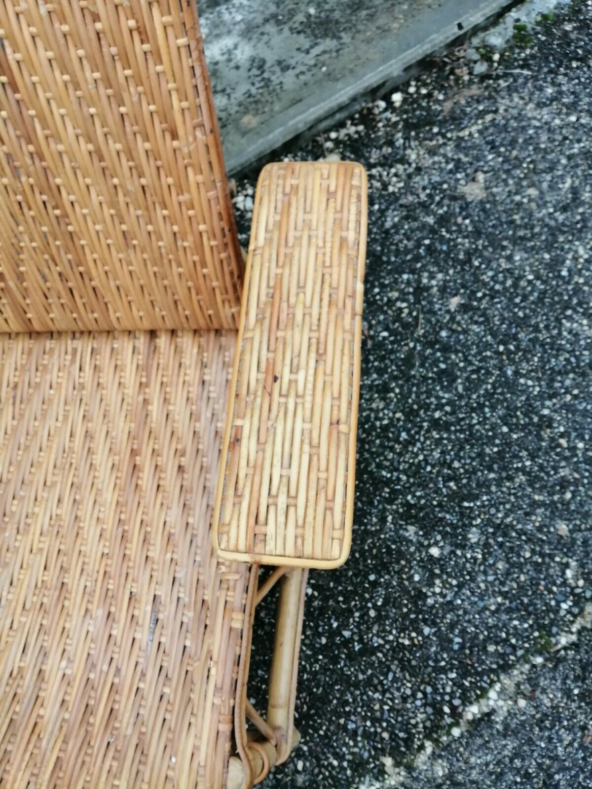Vintage armchair lounge chair in rattan art deco with footrest and adjustable