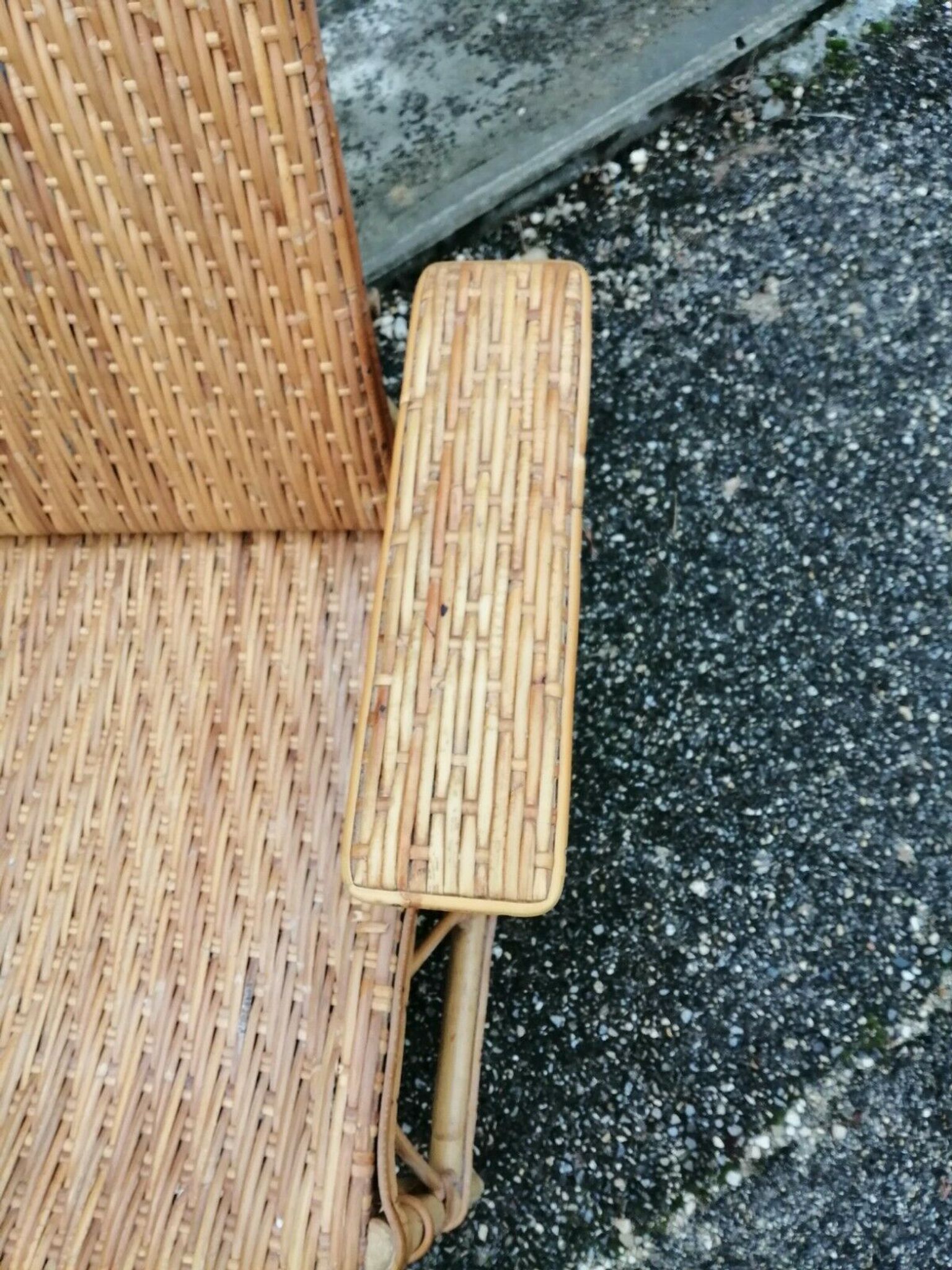 Vintage armchair lounge chair in rattan art deco with footrest and adjustable