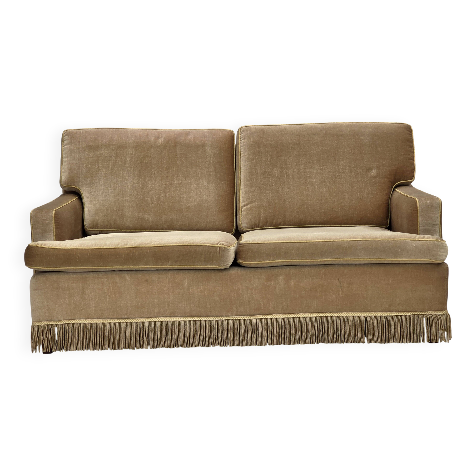 1970s, Danish 2-seater sofa, honey yellow furniture velour.