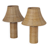 Pair of large Scandinavian rattan lamps from the 80s