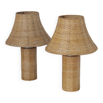 Pair of large Scandinavian rattan lamps from the 80s