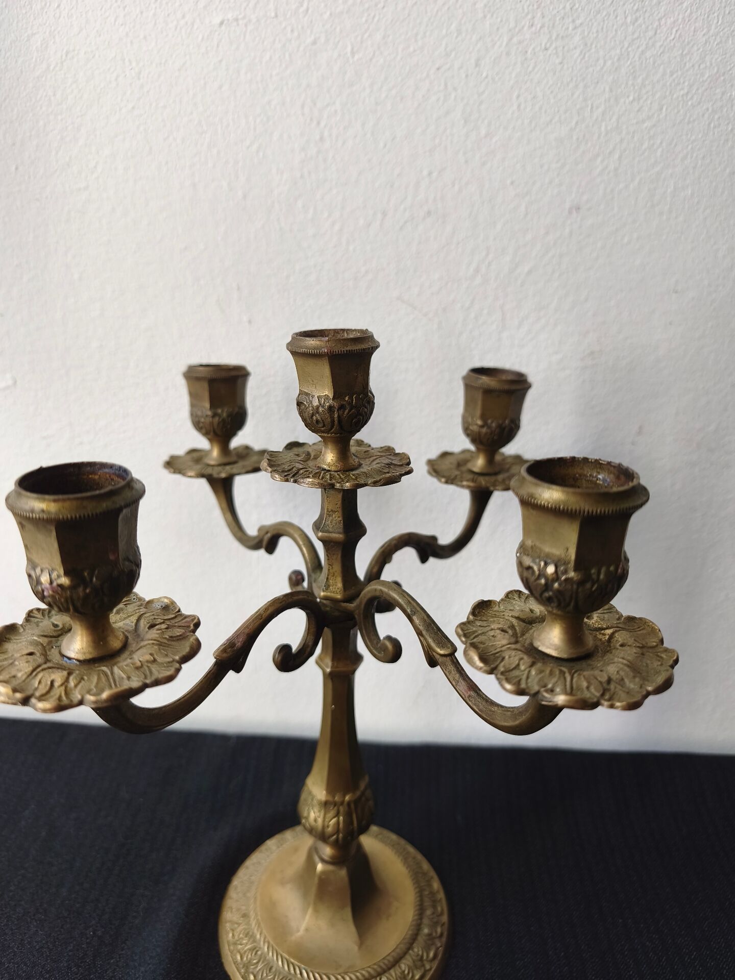 Five-branch candlestick, brass.