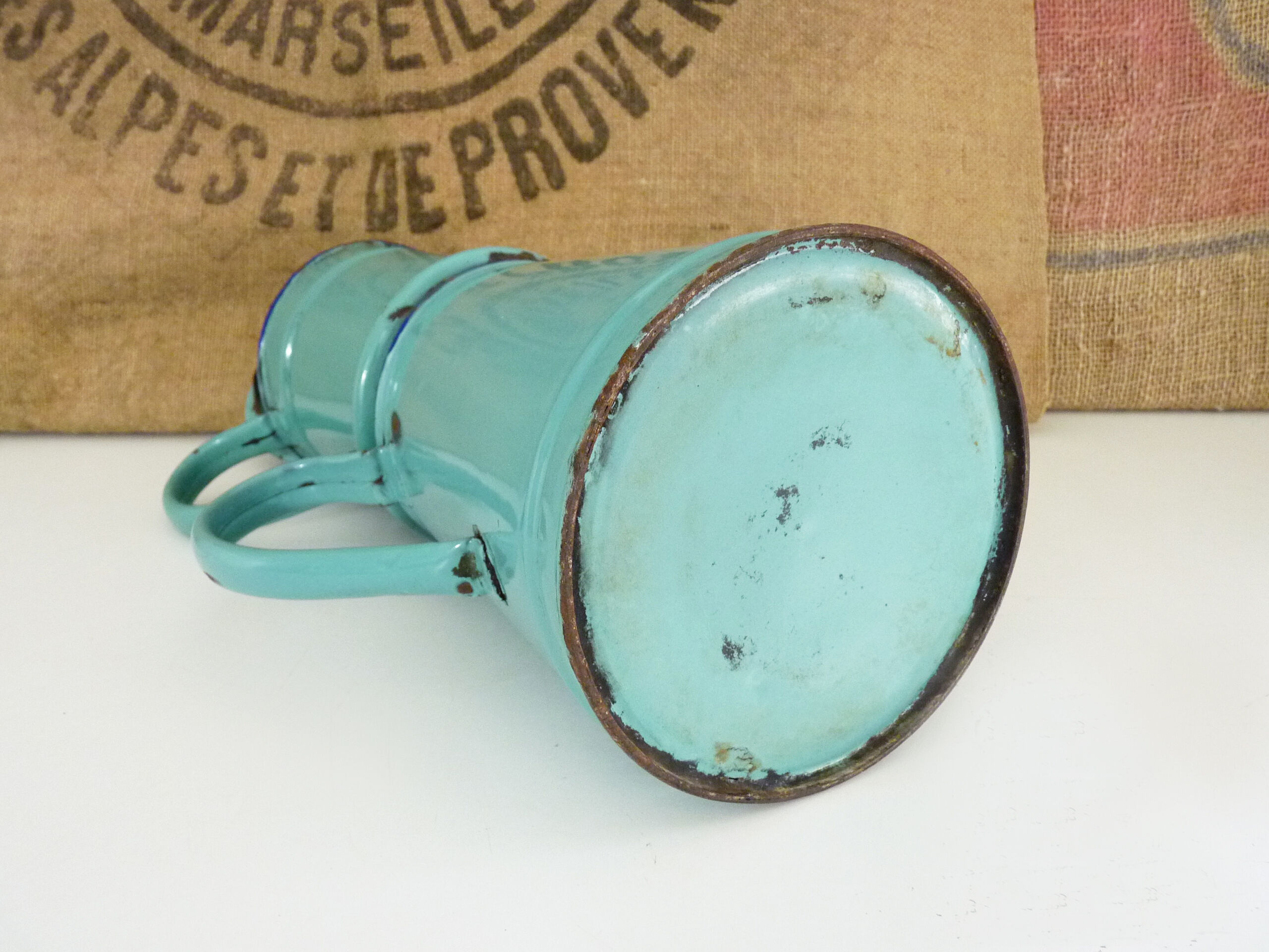 Old coffee maker in pastel blue enamelled sheet