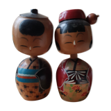 Figurines en bois japonaises vintage à tête articulée