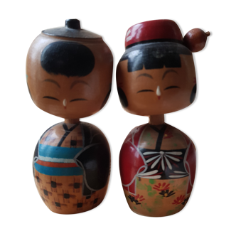 Figurines en bois japonaises vintage à tête articulée
