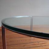 Table basse vintage par Horst Brüning pour Kill International, acier et verre chromés, années 1960.