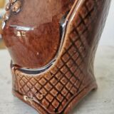 Vintage Amphora Vase: Large Brown Glazed Pottery with Grape Motif