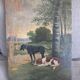 Tableau ancien représentant un paysage avec des chiens