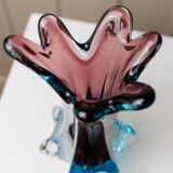 Fratelli Toso Murano Vase in Turquoise and Aubergine Glass XL Mid-Century Italian Art Vase, 1950s