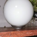 Art deco lamp, marble, globe, opaline and greyhounds in regulation, 1930