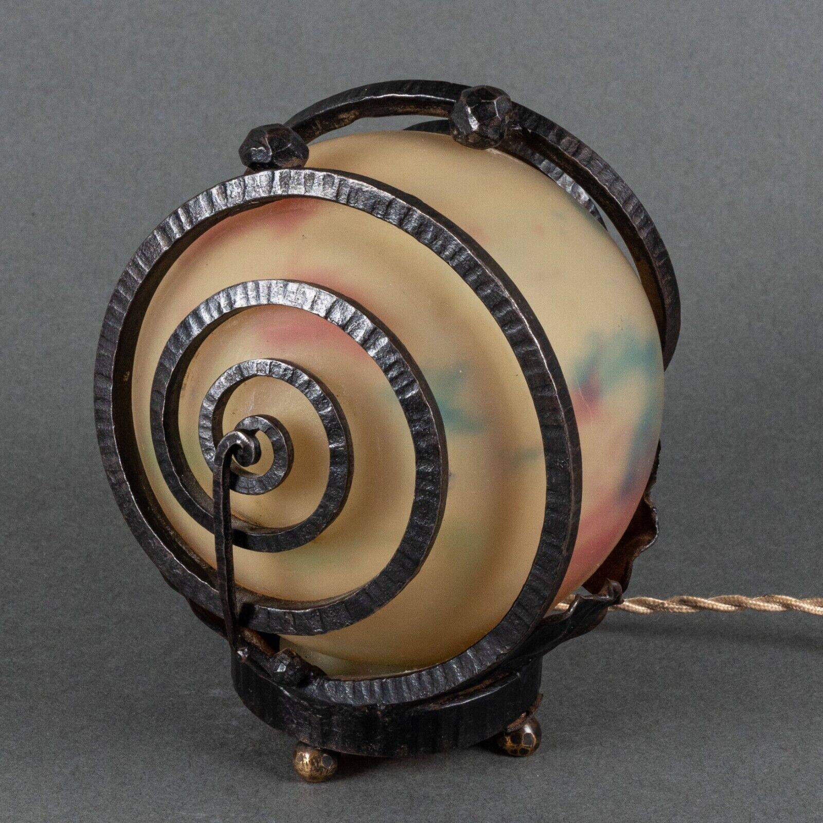 Art Deco night light lamp hammered ironwork 1930 Muller Frères