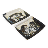 Deux grandes coupelles / assiettes en grès abstrait de Jeppe Hagedorn-Olsen, Danemark, années 1970