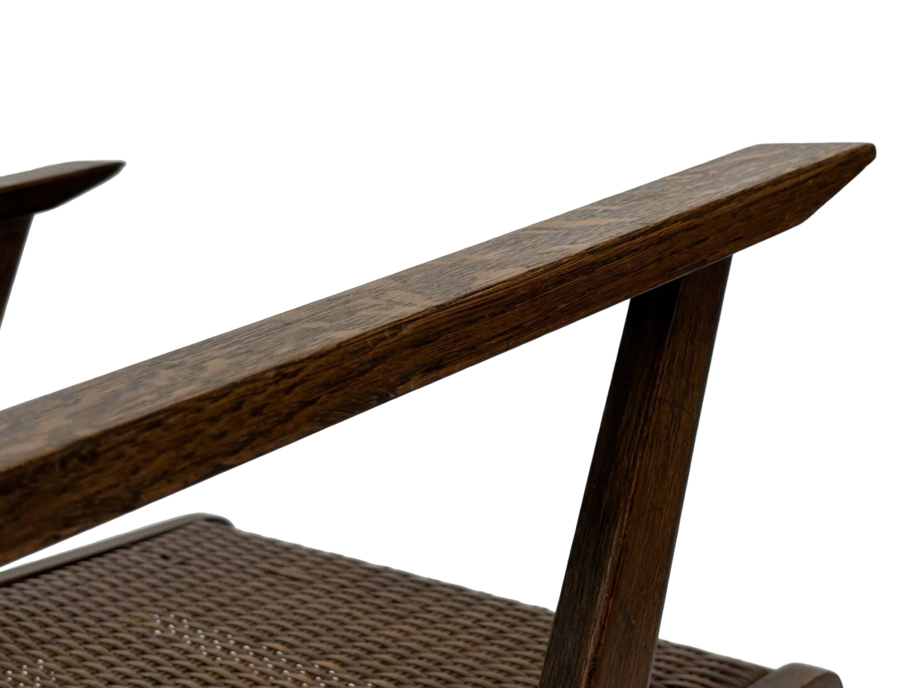 Art Deco oak armchair with webbing 1950s minimalist