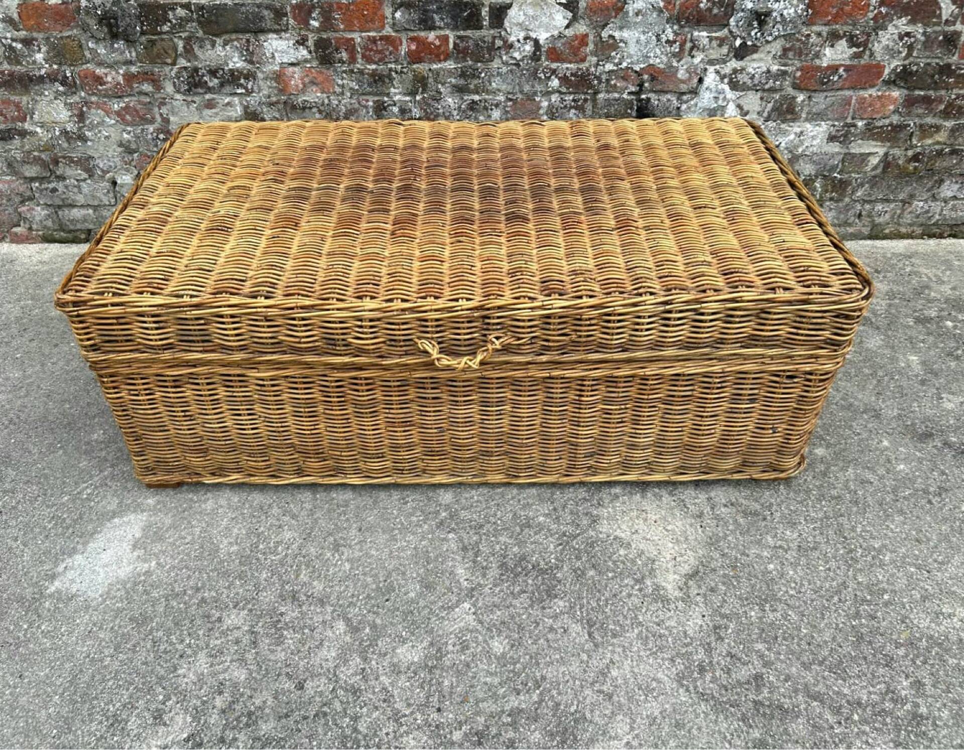 Very large vintage wicker and rattan trunk, antique chest.