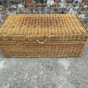 Very large vintage wicker and rattan trunk, antique chest.