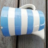 Blue and white striped pitcher