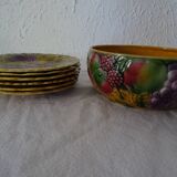 Dessert set salad bowl and 6 plates 541023 fruits barbotine sarreguemines