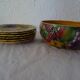 Dessert set salad bowl and 6 plates 541023 fruits barbotine sarreguemines