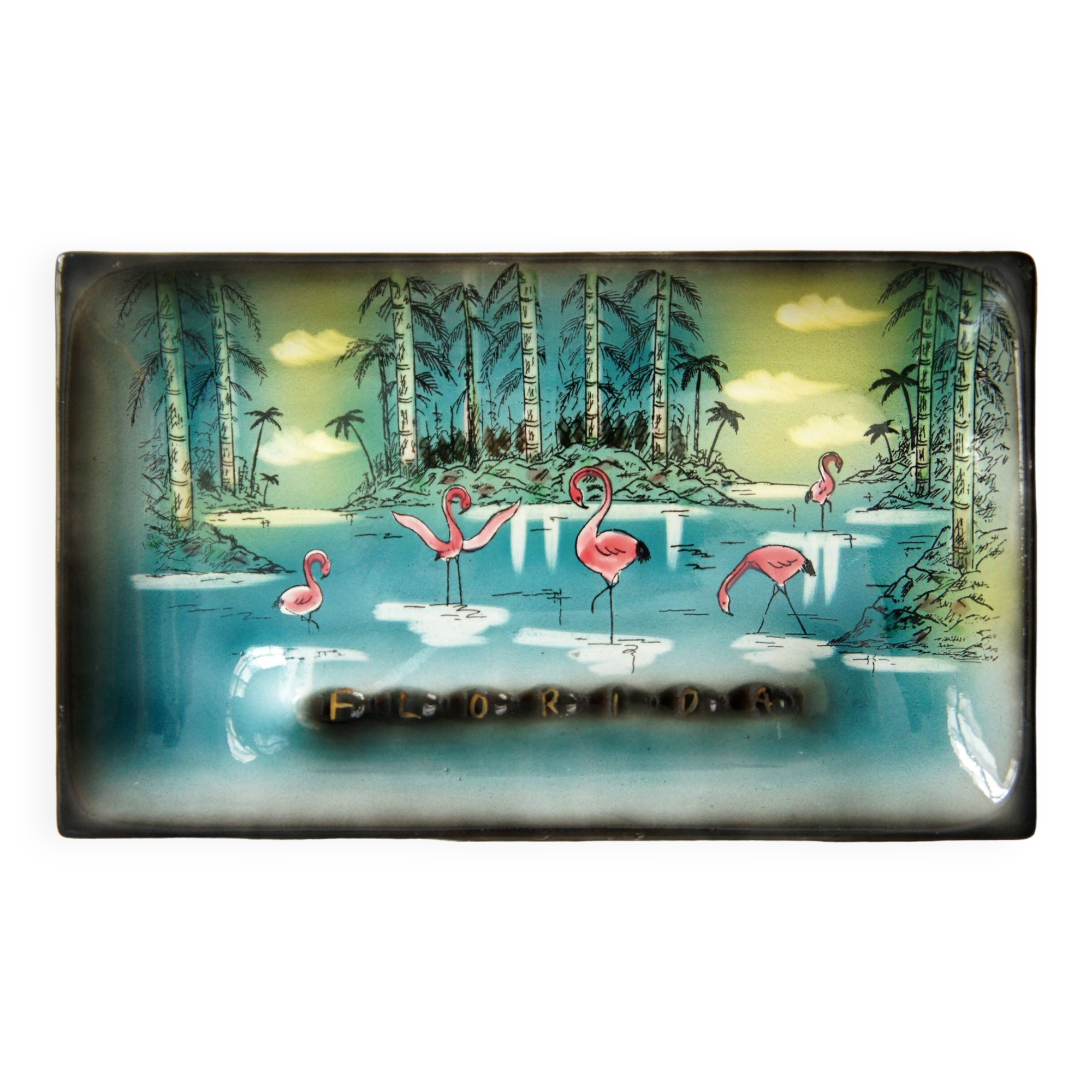 Painted ceramic ashtray "pink flamingo" Florida, 1960