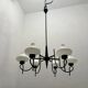 Italian Bronze Opaline Glass Chandelier 1950’s