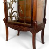 Art Nouveau Display Case, Bronzes and Carved Wood on a Lake Theme, 1900