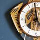 Vintage formica clock asymmetrical silent wall clock "Ochre gray black"