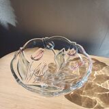 Bol sur pied en verre Mikasa avec tulipes roses et bleues