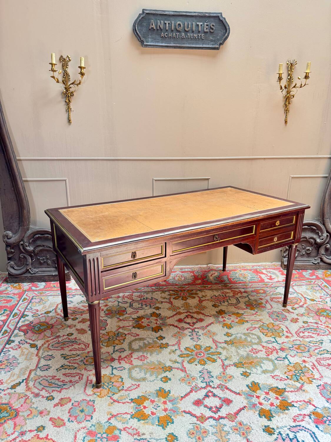 Louis XVI style double-sided mahogany desk, 19th century