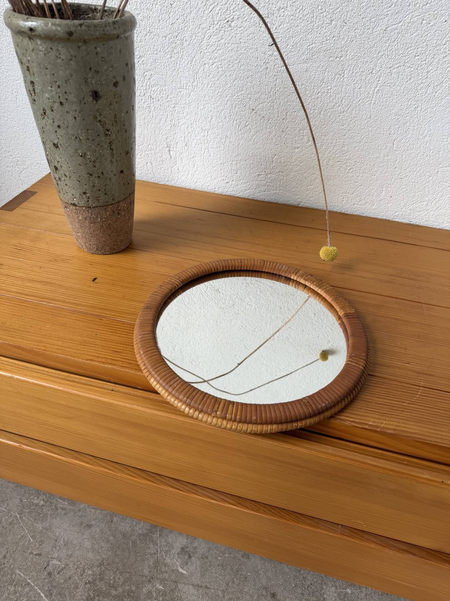 Woven wicker round mirror 1960